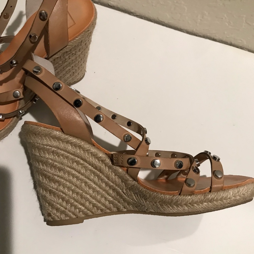 Dolce Vita Maxton Tan Espadrille Strappy Studded Square Toe Wedge Sandals 6 1/2 - Picture 8 of 15